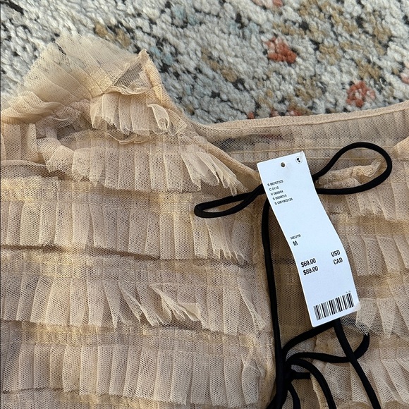 Kimchi Blue Beige Textured Blouse with Black Tie - Picture 2 of 4